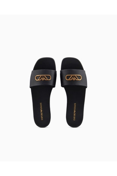 Emporio Armani Women's Single Thick Banded Flat Thin Sole Black Slippers X3P846 Xf271-00002