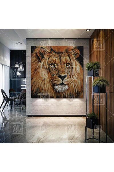 SML TABLO Lion Wild Animal Nobility King King Square Canvas Print