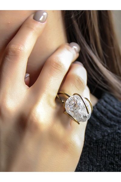 esha Natural Stone Najaf Giant Size Natural Stone Adjustable Women's Ring Euy10N