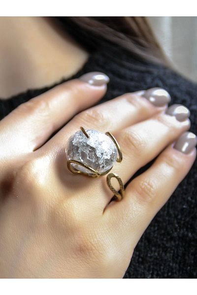 esha Natural Stone Najaf Giant Size Natural Stone Adjustable Women's Ring Euy10N