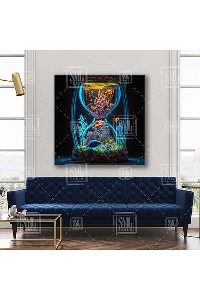 SML TABLO Reef Coral Aquarium Pești într-o ceasornică Pictură pătrată pe pânză