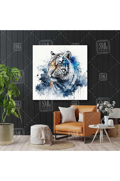 SML TABLO Tiger Illustration Ακουαρέλα Splashes Noble Animal Τετράγωνος πίνακας σε καμβά