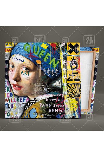 SML TABLO Κορίτσι με μαργαριτάρια σκουλαρίκια Johannes Vermeer Graffiti Street Art Τετράγωνος πίνακας σε καμβά