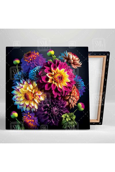 SML TABLO Buchet de flori de crizantemă violet și roz Pictură pătrată pe pânză