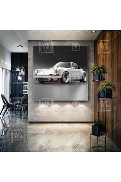 SML TABLO Λευκό Porsche Legend Classic Car Τετράγωνος πίνακας σε καμβά