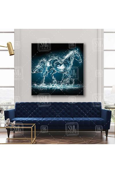 SML TABLO Cai Aqua Horse Decor Pătrat Pictură pe pânză cu stropi de apă