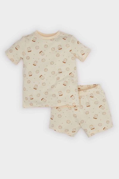 DeFacto Baby Boy Pajama Set Patterned Short Sleeve Combed Cotton Top Elastic Waist Shorts E1187A525Hs