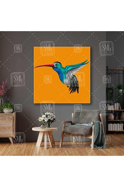 SML TABLO Roșu Beaked Blue Tropical Bird Orange Fund Square Canvas Painting