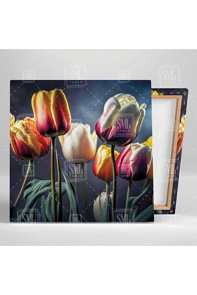 SML TABLO Λευκές και πορτοκαλί τουλίπες Flower Garden Flower Square Πίνακας σε καμβά