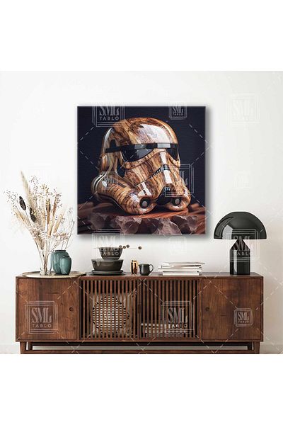 SML TABLO Star Wars Wood Art Deco Stormtrooper Mask Masque Square Canvas Painting