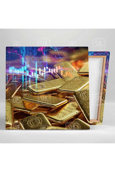 SML TABLO Gold Nuggets Digital Data Gold Decor Pictură pătrată pe pânză