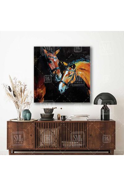 SML TABLO Maro Noble Horses Brush Traces Animal Square Canvas Painting
