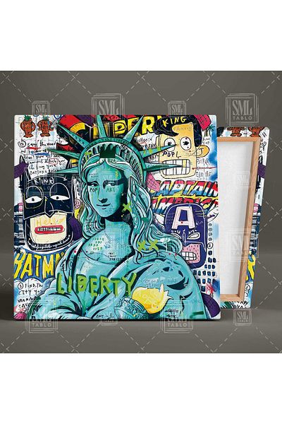 SML TABLO Mona Lisa Statuia Libertății Graffiti Street Art Street Art Pictură pătrată pe pânză