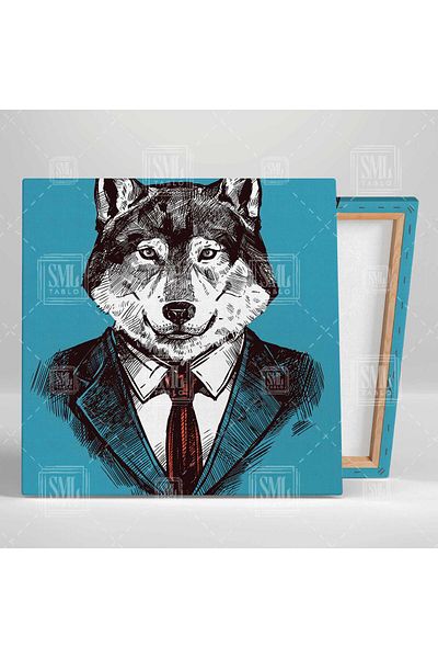 SML TABLO Wolf in Suit Illustration Business Wolf Τετράγωνος πίνακας σε καμβά