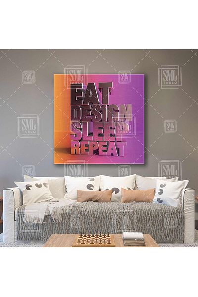 SML TABLO Pink Ye Design Sleep Repeat Eat Design Sleep Repeat Designer Motivational Square Canvas Print