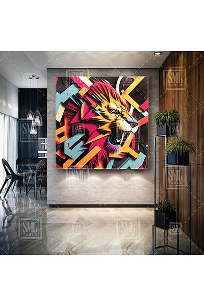 SML TABLO Graffiti Street Art Lion Illustration Τετράγωνος πίνακας σε καμβά