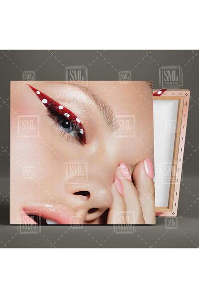 SML TABLO Eyeliner roșu cu buline Make Up Nail Design Pictură pătrată pe pânză