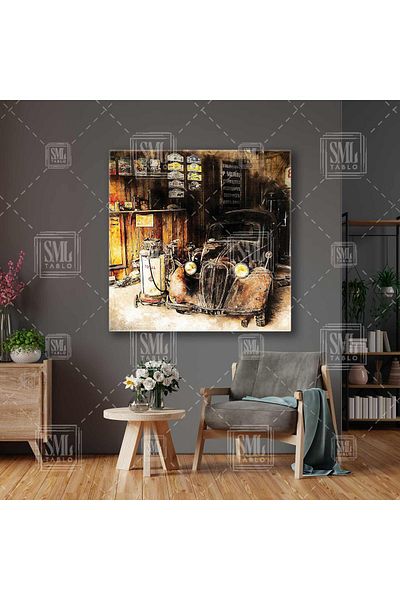 SML TABLO Atelier de reparații de mașini clasice Vintage Nostalgic Square Canvas Painting