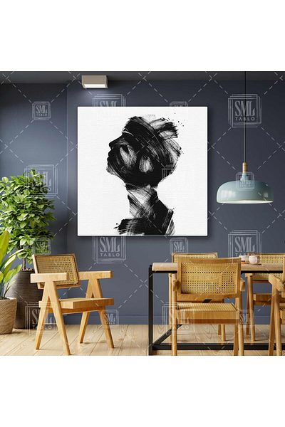 SML TABLO Brushstroke Ανδρικό Σιλουέτα Μαύρο Μελάνι Τετράγωνο Πίνακας Καμβά