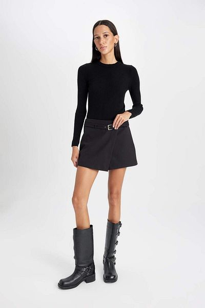 DeFacto A-Line High Waist Belt Asymmetric Shorts Skirt D6448Ax24Hs
