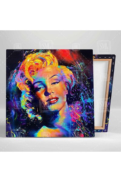 SML TABLO Graffiti Art Marliyn Monroe Brush Traces Πολύχρωμο πορτρέτο με νέον τετράγωνο καμβά