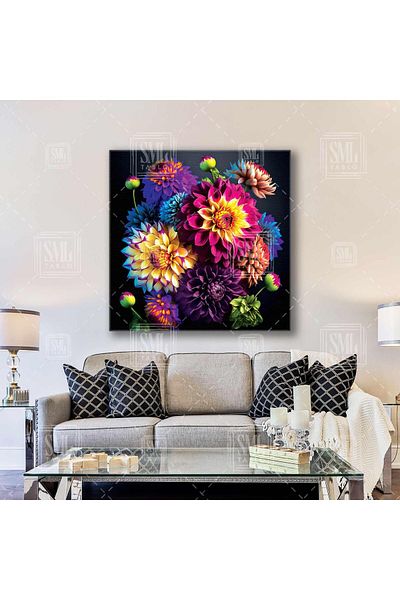 SML TABLO Buchet de flori de crizantemă violet și roz Pictură pătrată pe pânză