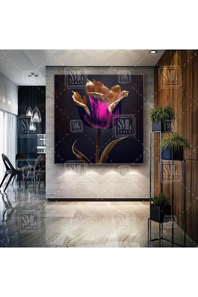 SML TABLO Auriu Detaliat Roz Rose Aur Sclipici Pictură Decorativă Pătrată de Lux