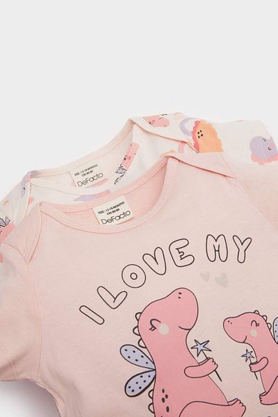 DeFacto Baby Girl Newborn Dinosaur Printed Combed Cotton 2-Piece Short Sleeve Jumpsuit E4023A525Sm