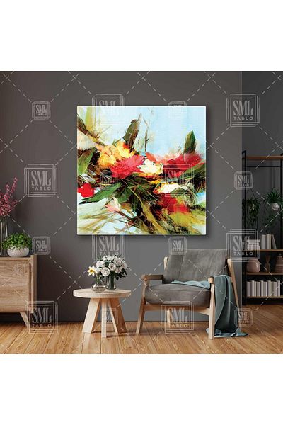 SML TABLO Buchet de flori Design abstract Pictură artistică decorativă pătrată pe pânză