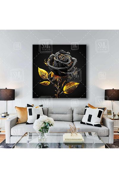 SML TABLO Pictură pe pânză pătrată cu flori decorative cu trandafir cu frunze de aur