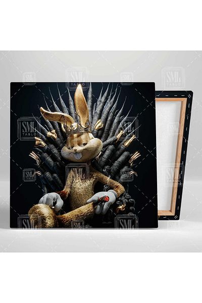 SML TABLO King Bugs Bunny που κατασκευάζει τετράγωνο καμβά με χρυσό κορώνα πούρο