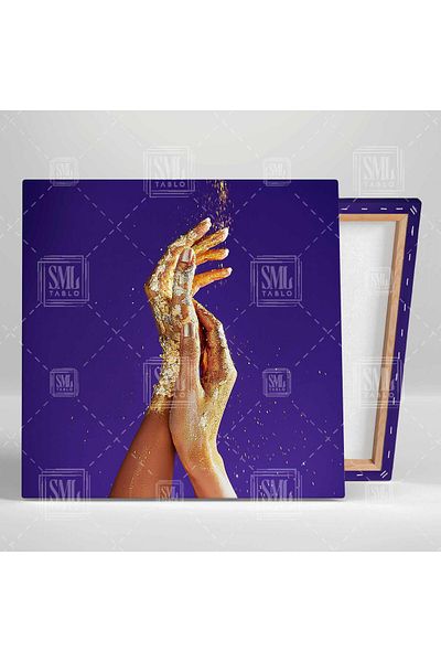 SML TABLO Χρυσό Glitter Maintained Hand Care Μανικιούρ Beauty Center Τετράγωνος πίνακας σε καμβά