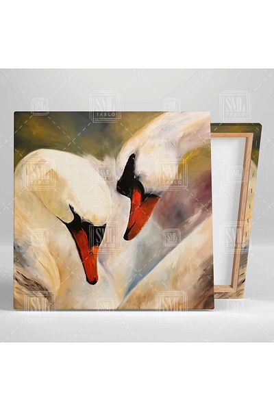 SML TABLO Noble White Swan Couple Κομψή διακόσμηση ζώων Τετράγωνος πίνακας σε καμβά