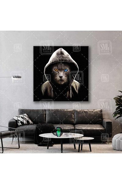SML TABLO Hacker Mysterious Cat Van Cat Square Canvas Painting cu ochi colorați
