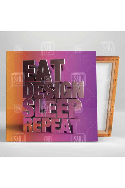 SML TABLO Pink Ye Design Sleep Repeat Eat Design Sleep Repeat Designer Motivational Square Canvas Print