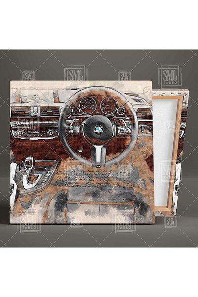 SML TABLO Consola mașină sport Cockpit Bmw Volan în interiorul vehiculului Pictură pătrată pe pânză
