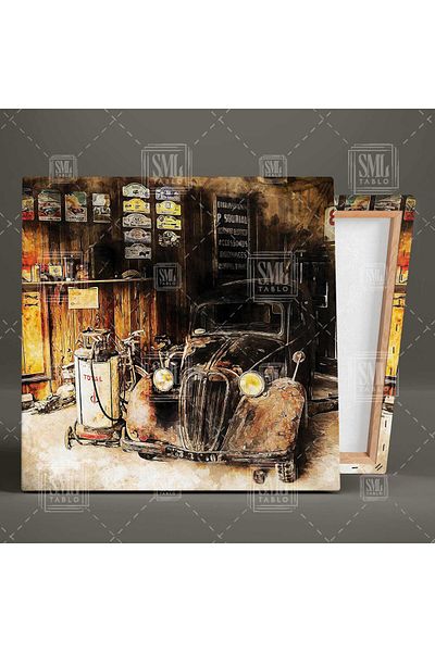SML TABLO Atelier de reparații de mașini clasice Vintage Nostalgic Square Canvas Painting