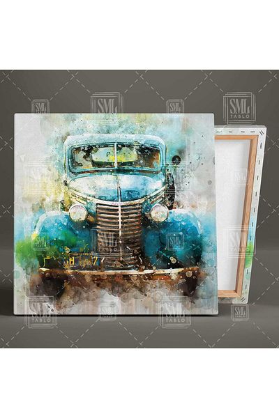 SML TABLO Blue Classic Car Acuarelă Efect Decorare Pătrat Canvas Art