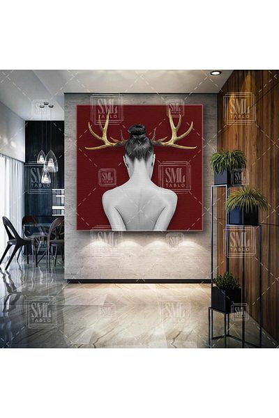 SML TABLO Detaliu de aur Spate curbat Femei Detalii aurii Bordeaux Modern Pătrat Canvas Print