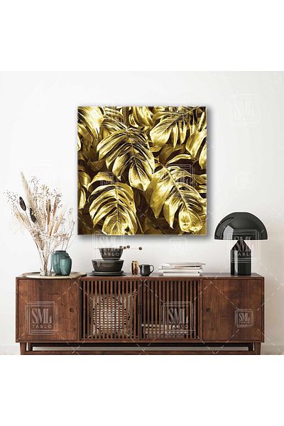 SML TABLO Frunze metalice aurii Decor frunze aurii Pictură pătrată pe pânză