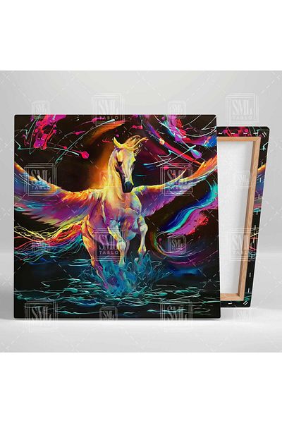 SML TABLO Culorile Neon Cal zburător cu aripi Noble Pegasus Mystic Square Canvas Art Print