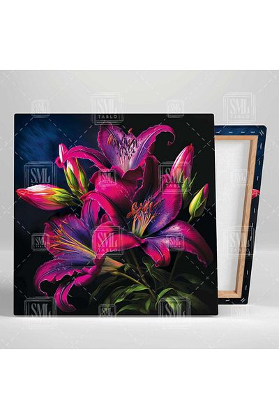SML TABLO Buchet de flori de crin roz și violet Pictură decorativă pătrată pe pânză