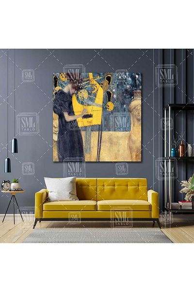 SML TABLO Gustav Klimt Ζωγραφική Μουσικής Γυναίκα που παίζει άρπα Τετράγωνος πίνακας σε καμβά