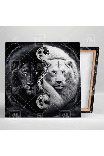 SML TABLO King of the Jungle Lion Αντίθεση Φωτιά και Νερό Nature Balance Τετράγωνος πίνακας σε καμβά