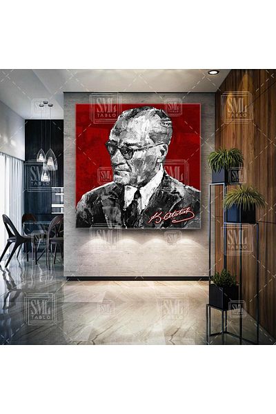 SML TABLO Pictură pe pânză pătrată Beşiktaş cu semnătură Mustafa Kemal Atatürk