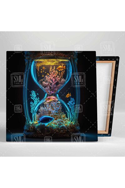 SML TABLO Reef Coral Aquarium Pești într-o ceasornică Pictură pătrată pe pânză