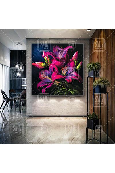 SML TABLO Buchet de flori de crin roz și violet Pictură decorativă pătrată pe pânză