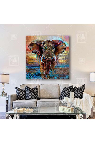 SML TABLO Pictură pe pânză pătrată cu elefant abstract cu inteligență artificială