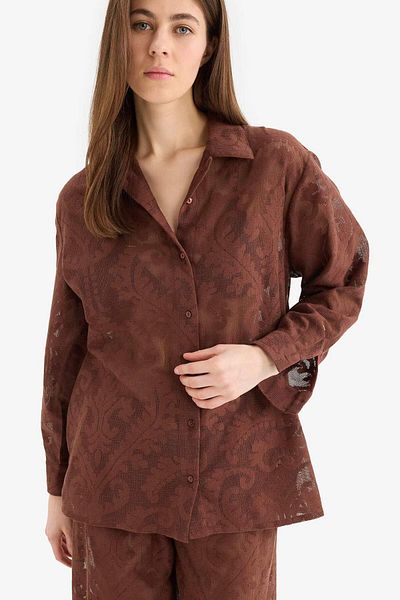 DeFacto Regular Fit Lace Detailed Beach Shirt-Fall in Love D9768Ax25Sm