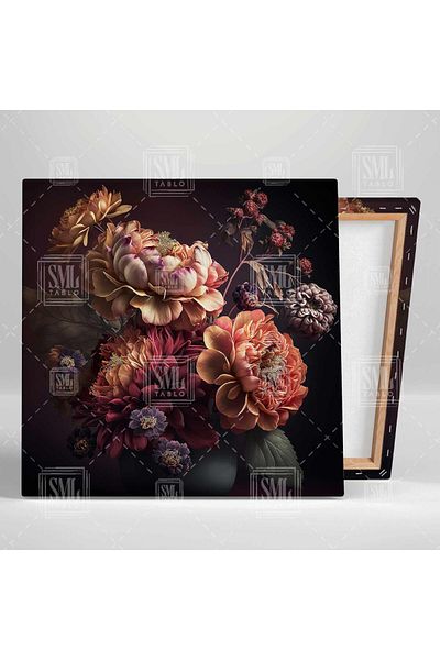 SML TABLO Πορτοκαλί Floral Πακέτο Ορτανσία Τριαντάφυλλο Διακοσμητικό Τετράγωνο Πίνακας Καμβά